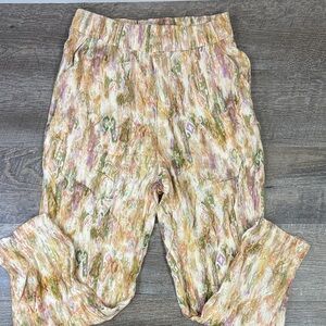 Zara Textured Viscose Blend Cropped Pants – Pastel Abstract Print – Size XS